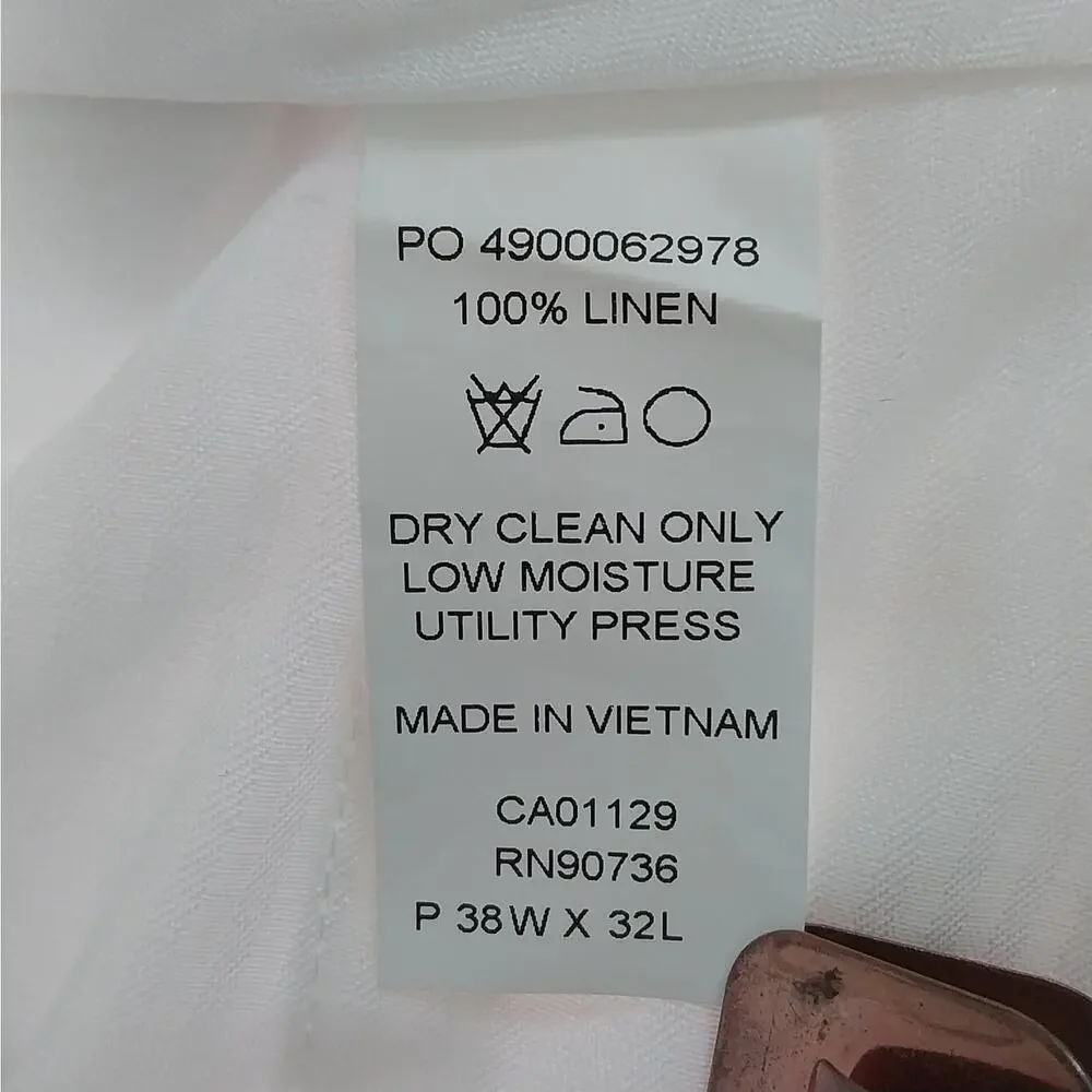 NWOT! CALVIN KLEIN! WHITE LINEN 100%, FLAT FRONT, STRAIGHT LEG PANTS! SZ 38x32